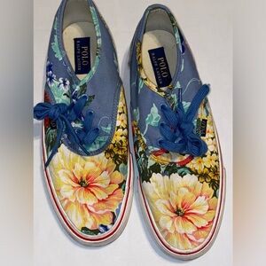Polo Ralph Lauren Morray Floral Tropical Print Canvas Sneakers Blue Size 10.5